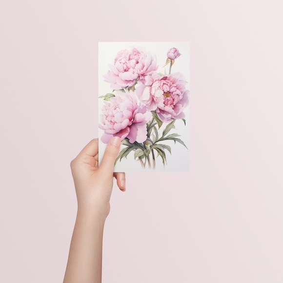 Watercolor Peonies Wall Art Illustration Print Poster Unframed - Picture 5 of 5